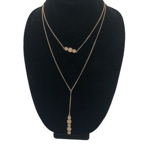 Gold Tone Necklace Statement Beige Textured Stones Collar Pendant Multi Strand